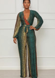 Women Casual Long Sleeve Loose Striped Jumpsuit