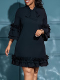 Women Loose CasualRuffle Edge Solid Dress