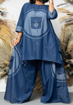 Women large accordion pocket loose two-piece set