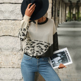Women Autumn Color Block Long Sleeve Hollow Sweater