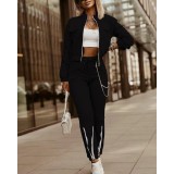 Women's Zipper Long-Sleeved Top Drawstring Pants Casual Two-Piece Suit