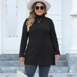 Women's Tops Plus Size Women's Turtleneck Slim Fit Basic Shirt Ribbed Slit Midi T-Shirt