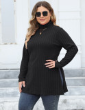 Women's Tops Plus Size Women's Turtleneck Slim Fit Basic Shirt Ribbed Slit Midi T-Shirt