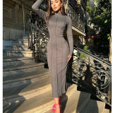 Autumn Fashion Solid Color Tight Fitting Long Sleeve Chic Knitting Women's Bodycon Dress