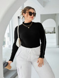 Plus Size Women's Contrast Color Knitting Shirt Autumn And Winter Basic Chic Solid Color Turtleneck Ribbed Top