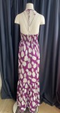Halter Neck Strapless High Waist Printed Long Sexy Women's Dress