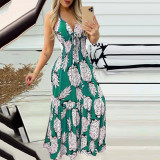 Halter Neck Strapless High Waist Printed Long Sexy Women's Dress