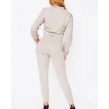 Women's Zipper Long-Sleeved Top Drawstring Pants Casual Two-Piece Suit
