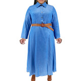 Plus Size Women's Winter Denim Turndown Collared Button Up Long Sleeve Casual Shirt Dress