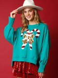 Autumn And Winter Women's Christmas Sequined Long Sleeve Pullover T-Shirt