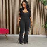 Sexy Straps Slim Fit Fringed Jumpsuit