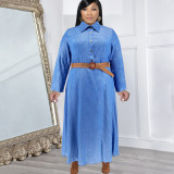 Plus Size Women's Winter Denim Turndown Collared Button Up Long Sleeve Casual Shirt Dress