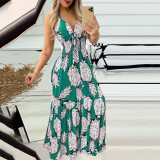 Halter Neck Strapless High Waist Printed Long Sexy Women's Dress
