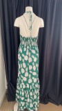 Halter Neck Strapless High Waist Printed Long Sexy Women's Dress