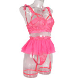 Sexy Solid Lace Bra Puff Mesh Skirt Patchowrk Lingerie Set