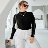 Plus Size Women's Contrast Color Knitting Shirt Autumn And Winter Basic Chic Solid Color Turtleneck Ribbed Top