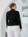 Plus Size Women's Contrast Color Knitting Shirt Autumn And Winter Basic Chic Solid Color Turtleneck Ribbed Top