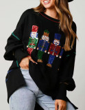 Autumn And Winter Women's Christmas Sequined Long Sleeve Pullover T-Shirt