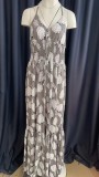 Halter Neck Strapless High Waist Printed Long Sexy Women's Dress