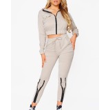Women's Zipper Long-Sleeved Top Drawstring Pants Casual Two-Piece Suit