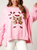 Autumn And Winter Women's Christmas Sequined Long Sleeve Pullover T-Shirt