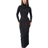 Autumn Fashion Solid Color Tight Fitting Long Sleeve Chic Knitting Women's Bodycon Dress