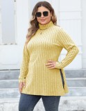 Women's Tops Plus Size Women's Turtleneck Slim Fit Basic Shirt Ribbed Slit Midi T-Shirt
