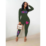 Plus Size Autumn And Winter Women's Print Style Casual Two-Piece Pants Set