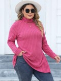 Women's Tops Plus Size Women's Turtleneck Slim Fit Basic Shirt Ribbed Slit Midi T-Shirt