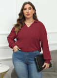 Women's Tops Plus Size Women's Turndown Collar Knitting Shirt Ribbed Basic Casual T-Shirt