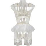 Sexy Solid Lace Bra Puff Mesh Skirt Patchowrk Lingerie Set