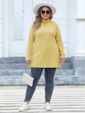 Women's Tops Plus Size Women's Turtleneck Slim Fit Basic Shirt Ribbed Slit Midi T-Shirt