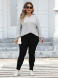 Women's Tops Plus Size Women's Turndown Collar Knitting Shirt Ribbed Basic Casual T-Shirt