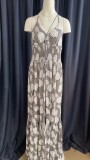Halter Neck Strapless High Waist Printed Long Sexy Women's Dress