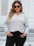 Women's Tops Plus Size Women's Turndown Collar Knitting Shirt Ribbed Basic Casual T-Shirt
