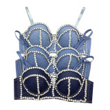Women Denim Herringbone Diamond Shaping Corset Top