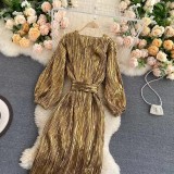 Women Chic V Neck Lace Up Dress