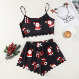 Christmas Women suspenders sleeveless vest shorts home clothes two-piece set