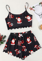 Christmas Women suspenders sleeveless vest shorts home clothes two-piece set Christmas Women suspenders sleeveless vest shorts home clothes two-piece set