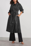 Women Solid Buttoned Loose Denim Jacket with Slip Pockets