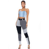 Women Fall Stretch Washed High Waist Vintage Tassel Denim Pants