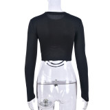 Women Fall Round Neck Letter Long Sleeve Crop T-Shirt