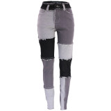 Women Fall Stretch Washed High Waist Vintage Tassel Denim Pants