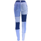 Women Fall Stretch Washed High Waist Vintage Tassel Denim Pants