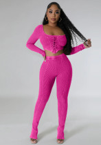 Women's Square Neck Long Sleeve Lace Up Top Sexy Tight Fitting Pencil Pants Fashion Two Piece Set Women's Square Neck Long Sleeve Lace Up Top Sexy Tight Fitting Pencil Pants Fashion Two Piece Set