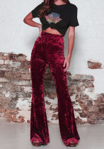 Women High Waist Gold Velvet Casual Wide Leg Bell-Bottom Pants Women High Waist Gold Velvet Casual Wide Leg Bell-Bottom Pants