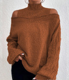 Women off-shoulder turtleneck loose sweater