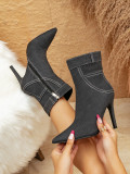 Women Autumn and Winter Pointed Toe Stiletto High Heels Denim Boots