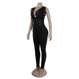 Sexy Solid See-Through Stretch Tight Fitting Bodycon Jumpsuit