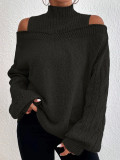 Women off-shoulder turtleneck loose sweater